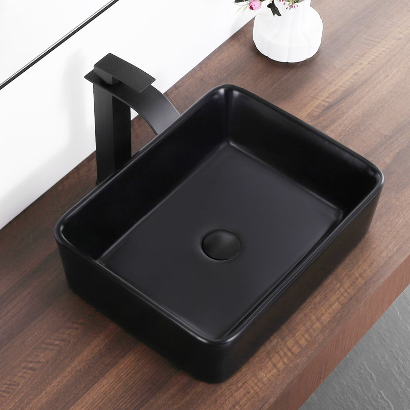 KARAMAG 19"x15"  Ceramic Rectangular Bathroom Vessel Sink For Vanity Top,Matte Black