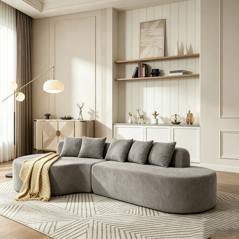 Canapé modulaire incurvé de salon 110,2 po x 62 po avec 5 coussins, LIGHT GREY