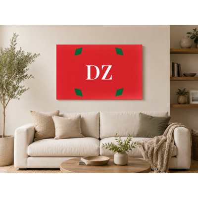 Algeria World Flag Luxury Diamond Monogram — Green Red White — Canvas Wall Art