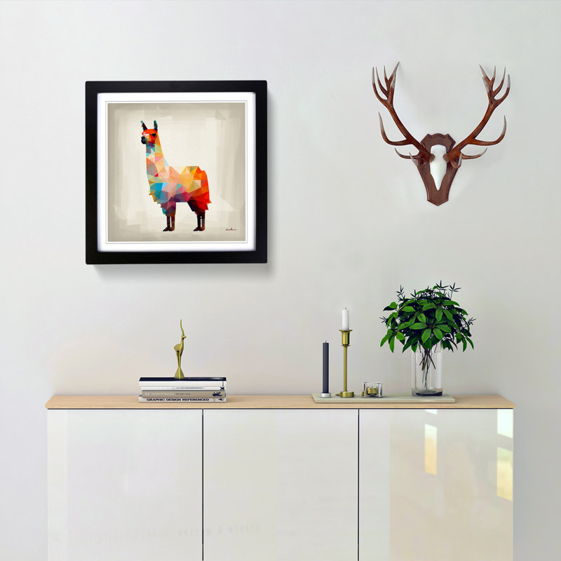 Llama Suprematism No.3 - Single Picture Frame Print on Wood, Black
