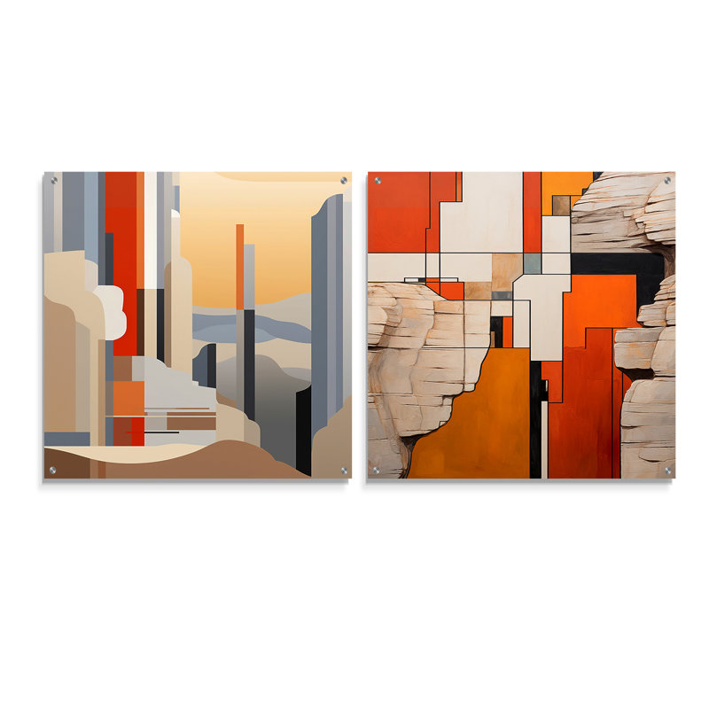 Canyon de Stijl inspiré Lansdcape II - ensemble d'art mural en verre acrylique Canyon, H 16 po x l 33 po