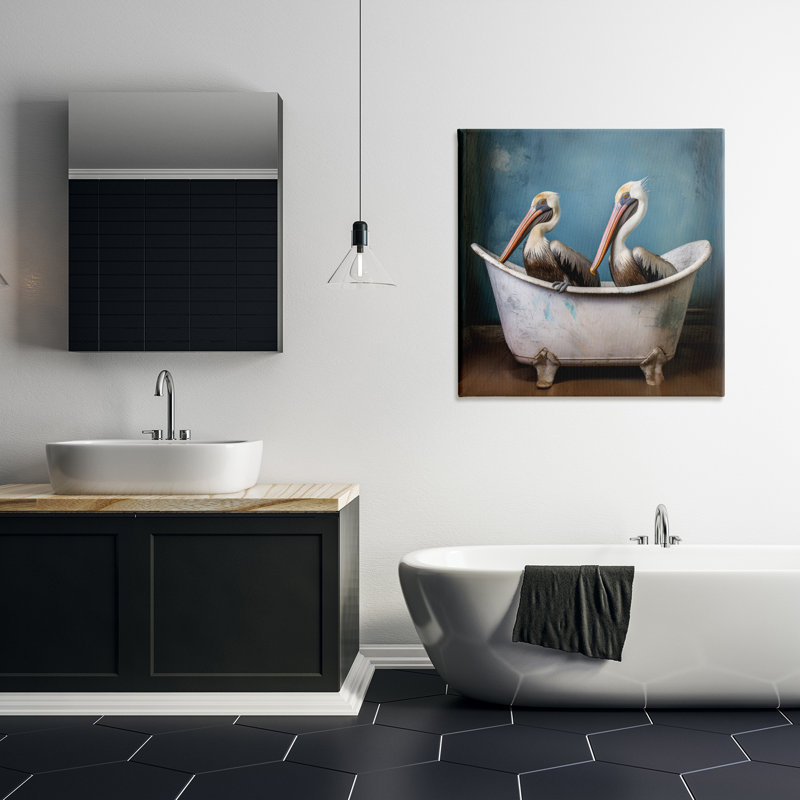 Art mural sur toile Pelican Bath Time par Lazar Studio, H 30 po x l 30 po