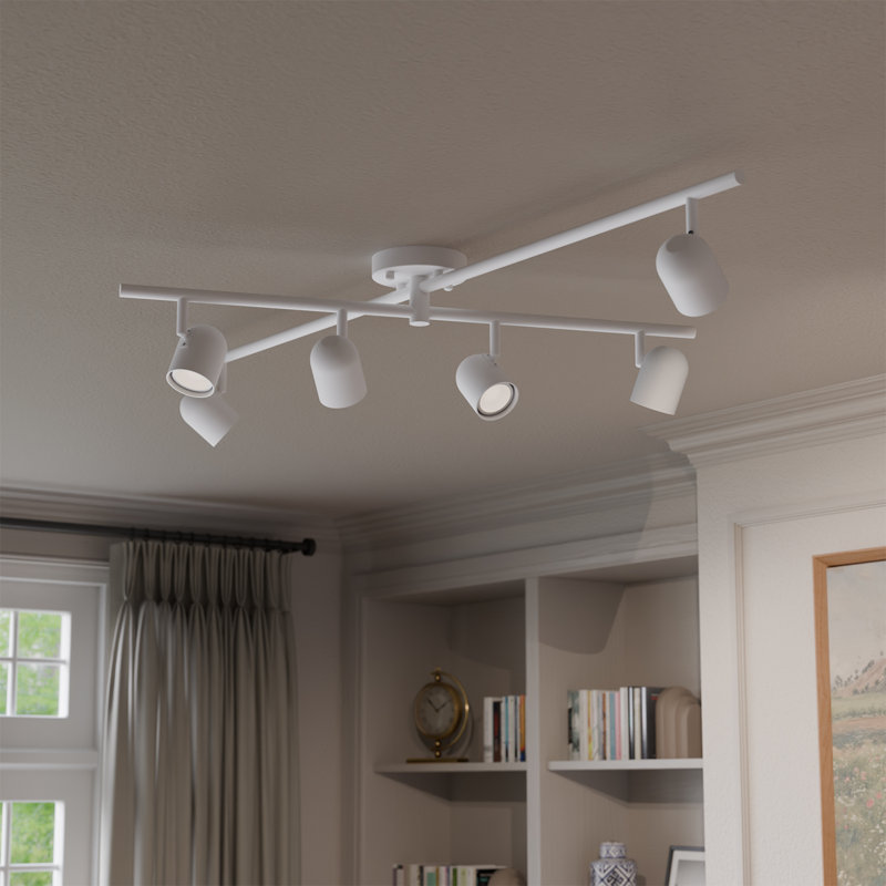 Éclairage sur rail blanc mat 6 lumières avec barre pivotante centrale et têtes réglables, luminaire à intensité variable de 45 po pour l'éclairage de cuisine moderne
