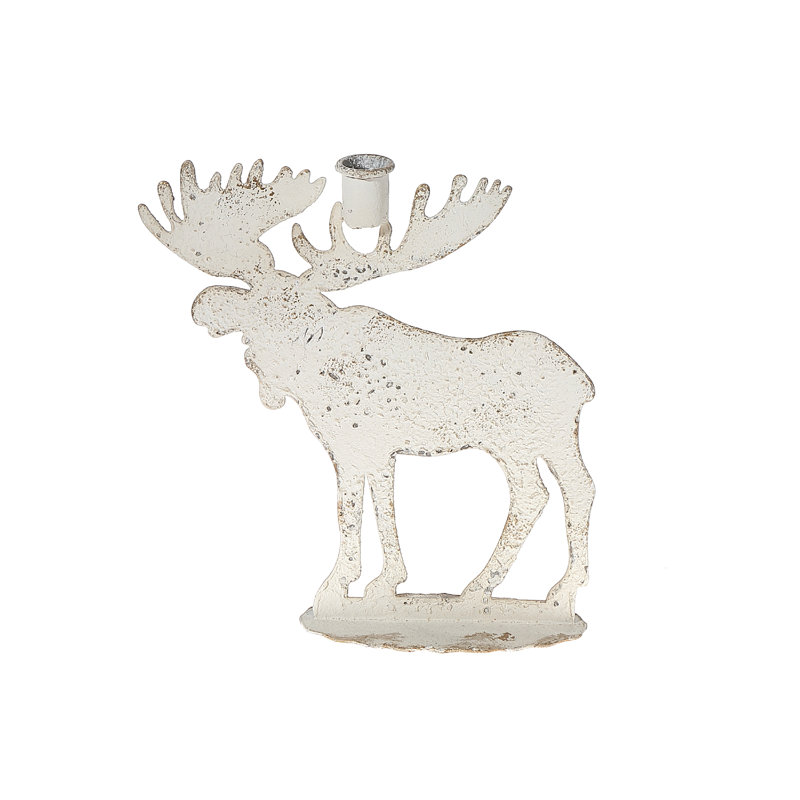 Distressed White Metal Moose