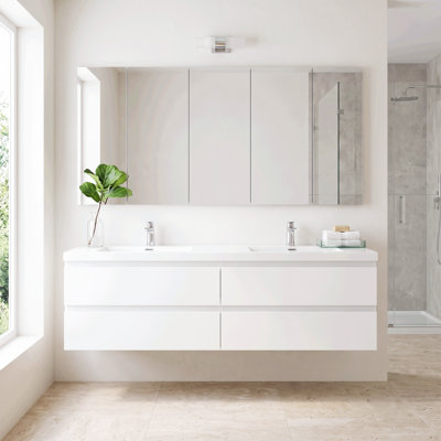 Meuble-lavabo simple mural 72 po avec plateau en résine intégré 72 po