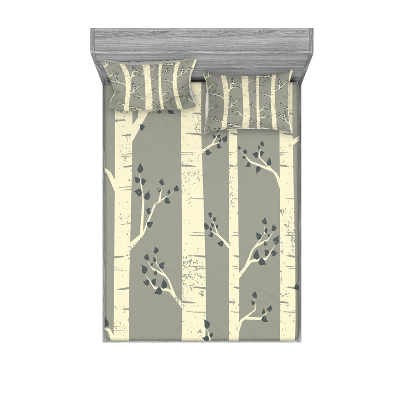 Drap-housse et coussin décoratif en bouleau Ambesonne jaune pâle et taupe chaud
