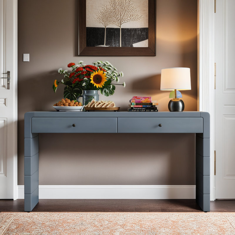 Console à pieds courbés vintage avec rangement, Marine