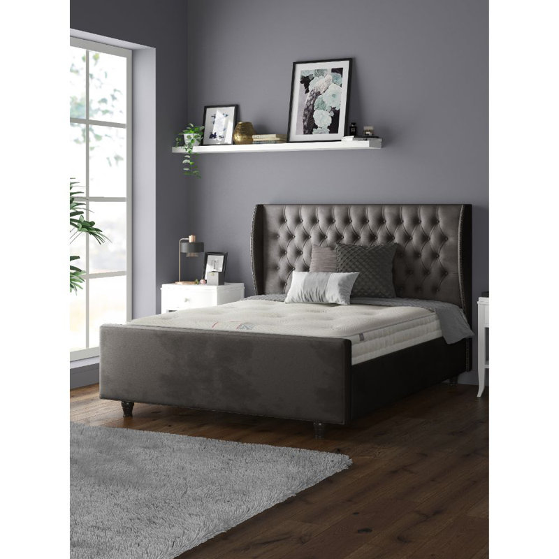 Bartelt Upholstered Velvet Bed, Single (3'), Charcoal