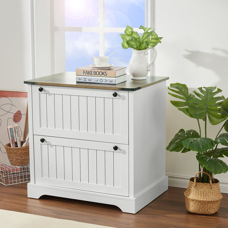 Classeur en bois avec 2 tiroirs Farmhouse, Blanc
