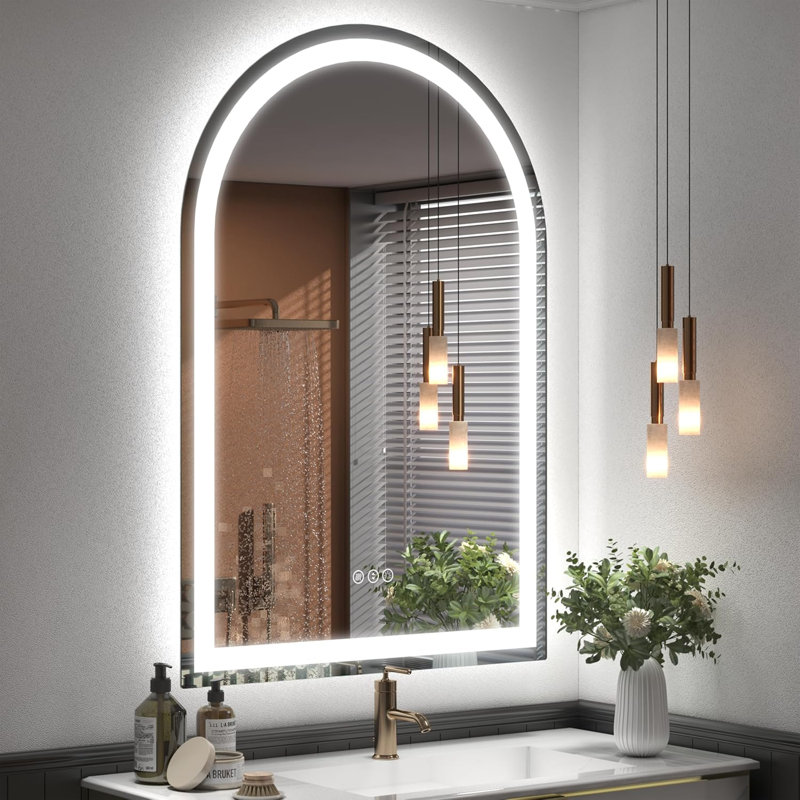 Molly  Arched LED Front Light and Backlit Anti-Fog Wall Bathroom/ Vanity Mirror, 38" x 26"