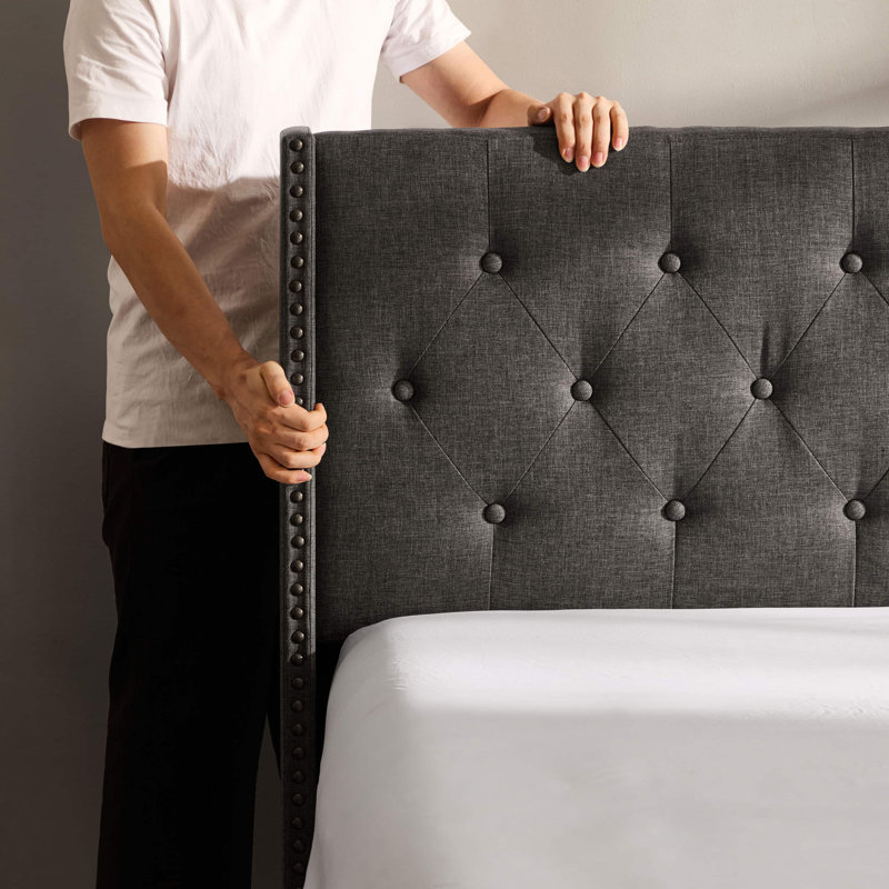 Nestl Wingback Diamond Upholstered Platform Bed, Gray, King
