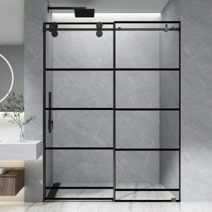 Porte de baignoire coulissante sans cadre l 56 à 60 po x H 60 po avec verre transparent rayé 5/16 po