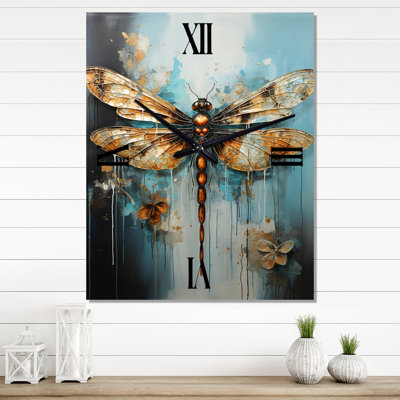 Horloge murale surdimensionnée en forme de libellule turquoise