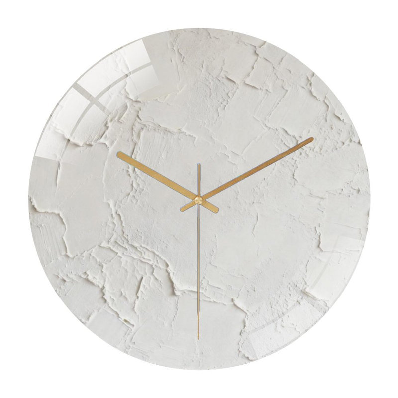 Horloge murale 12 po ronde en verre trempé avec mouvement à quartz silencieux, Finition texturée du plâtre
