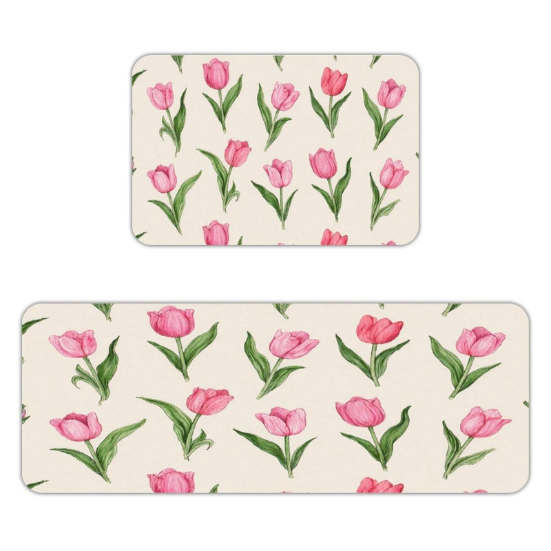 Délicat motif de tulipe rose, 2 tapis de cuisine antidérapants