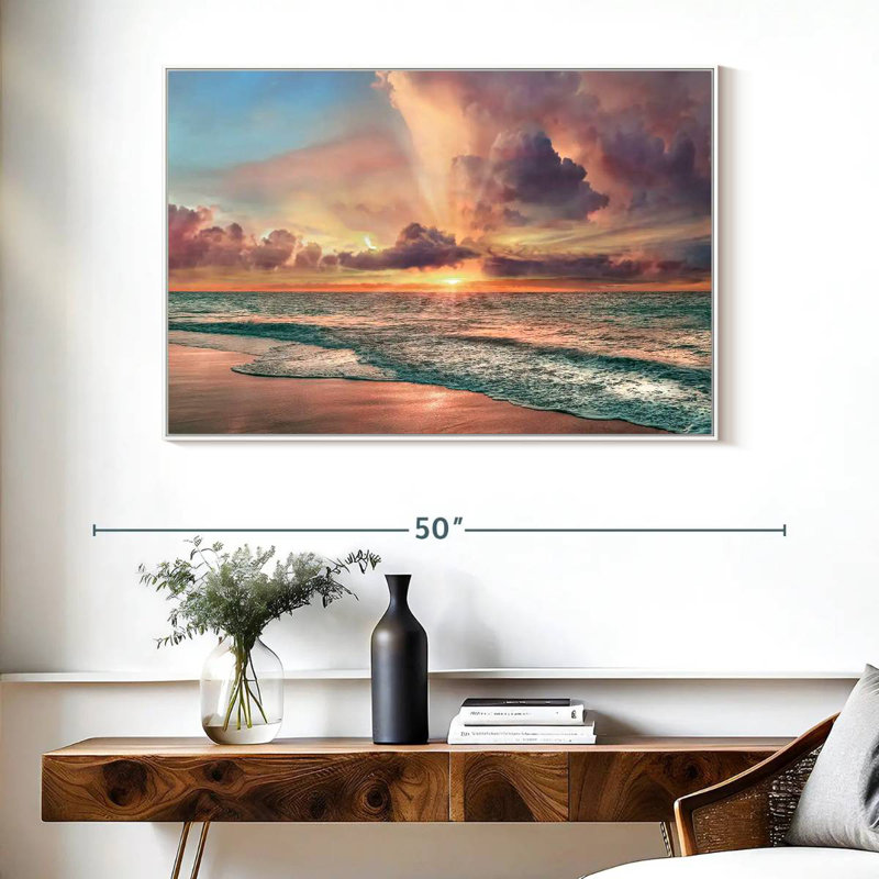 Plage de cuivre, Cadre flottant blanc, 40 po x 27 po