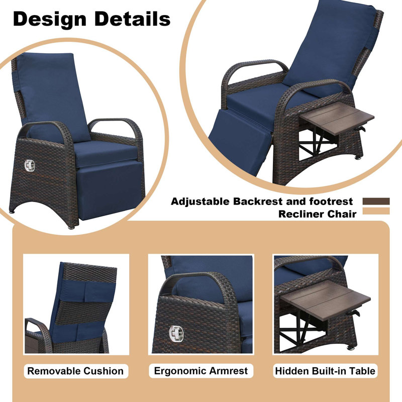 Alsancak Upholstered Recliner, Blue Fabric