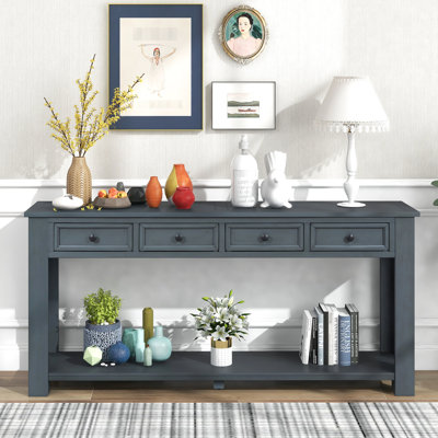 Console en bois massif bleu marine: et élégante avec rangement rectangulaire supplémentaire