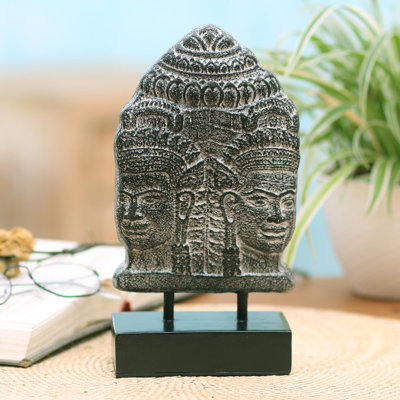 Statuette de ciment deux visages de Bouddha