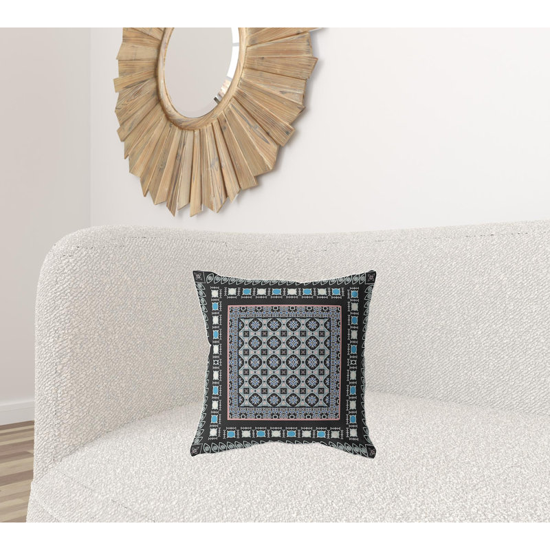 Coussin 18 po x 18 po Broadcloth, Noir / Bleu
