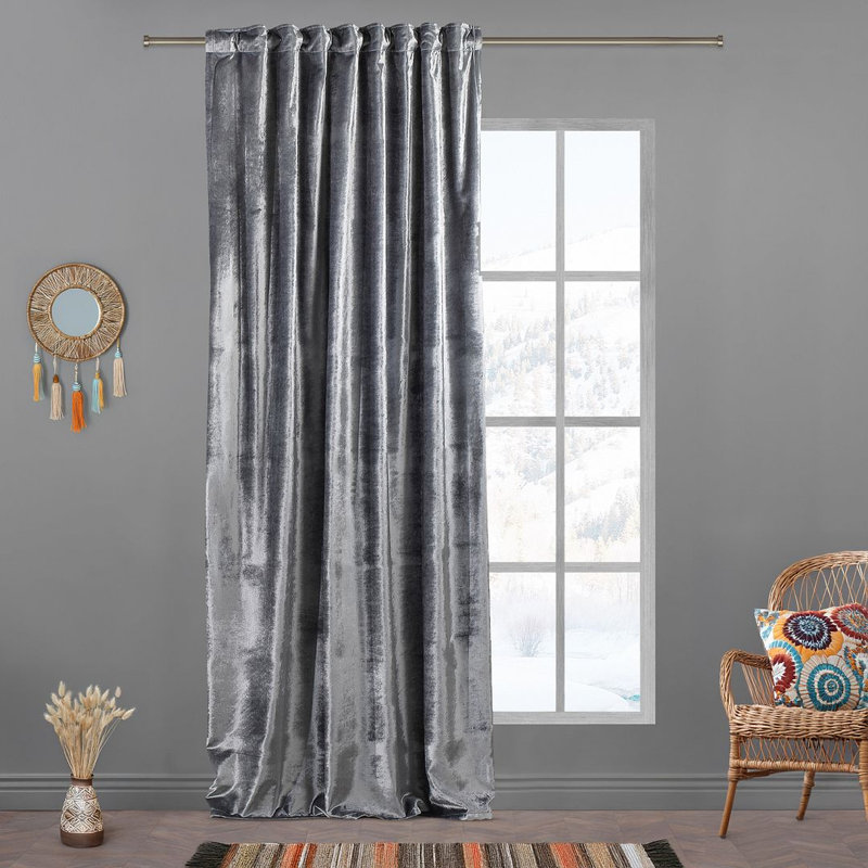 Blackout Thermal with Liner Extra Long & Extra Wide Shiny Velvet Decorative Curtain Panel, 140cm Width x 295cm Drop, Silver