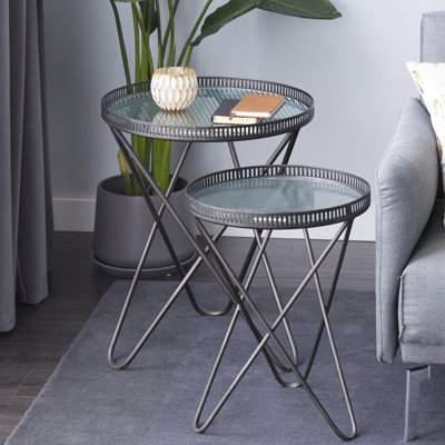 Glass Top 3 Legs End Table Set