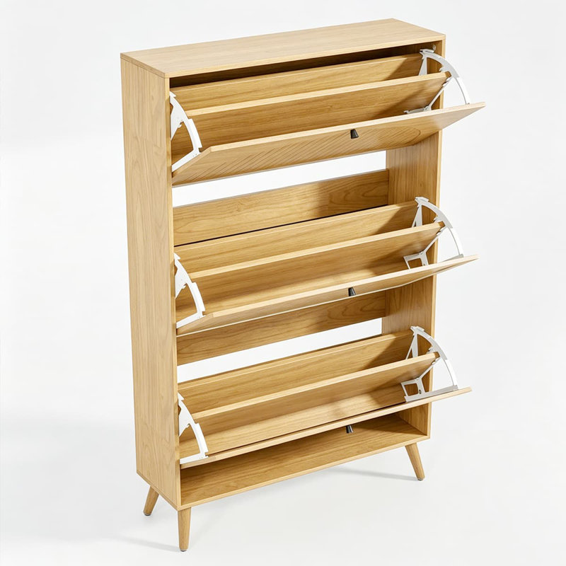 24 Pair Shoe Storage Cabinet With 3 Flip Drawers, Free Standing Hidden Shoe Organizer, Wood