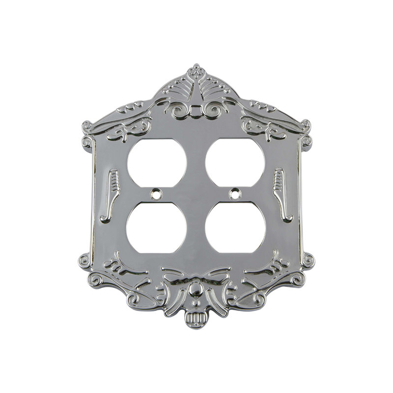 Victorian 2-Gang Duplex Outlet Wall Plate, Bright Chrome