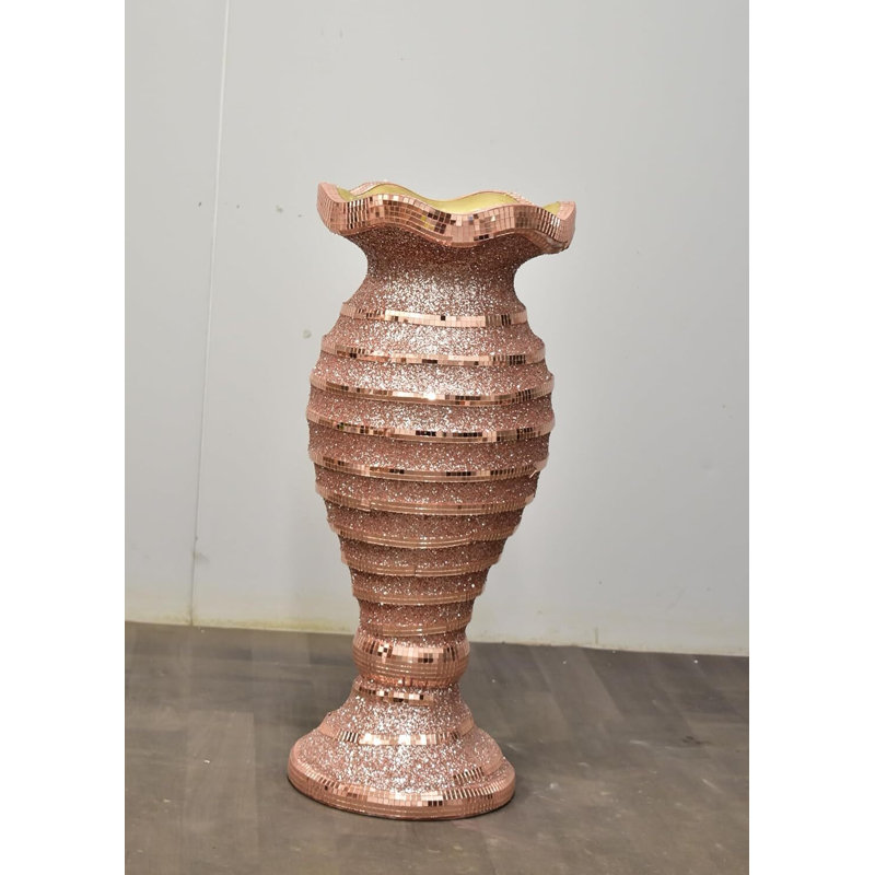 Floor Vase Large 40X60Cm Crushed Diamond Crystal Sparkly Mirrored V044, Rose Gold