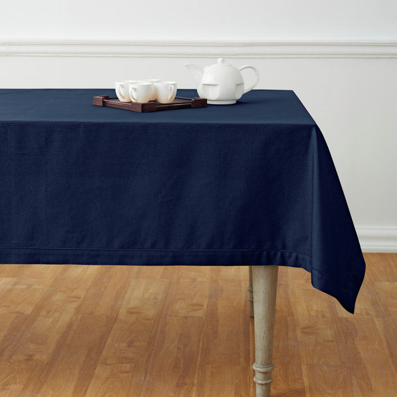 Cotton Linen Hemstitch Tablecloth, 104" x 60", Navy