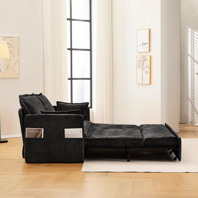 Lit escamotable 59,5 pouces, tissu chenille, rangement latéral pour les lunettes et la télécommande, jeux vidéo de charge de type c dans le salon, canapé-lit 59,5 pouces avec télécommandes, chambre de jeu