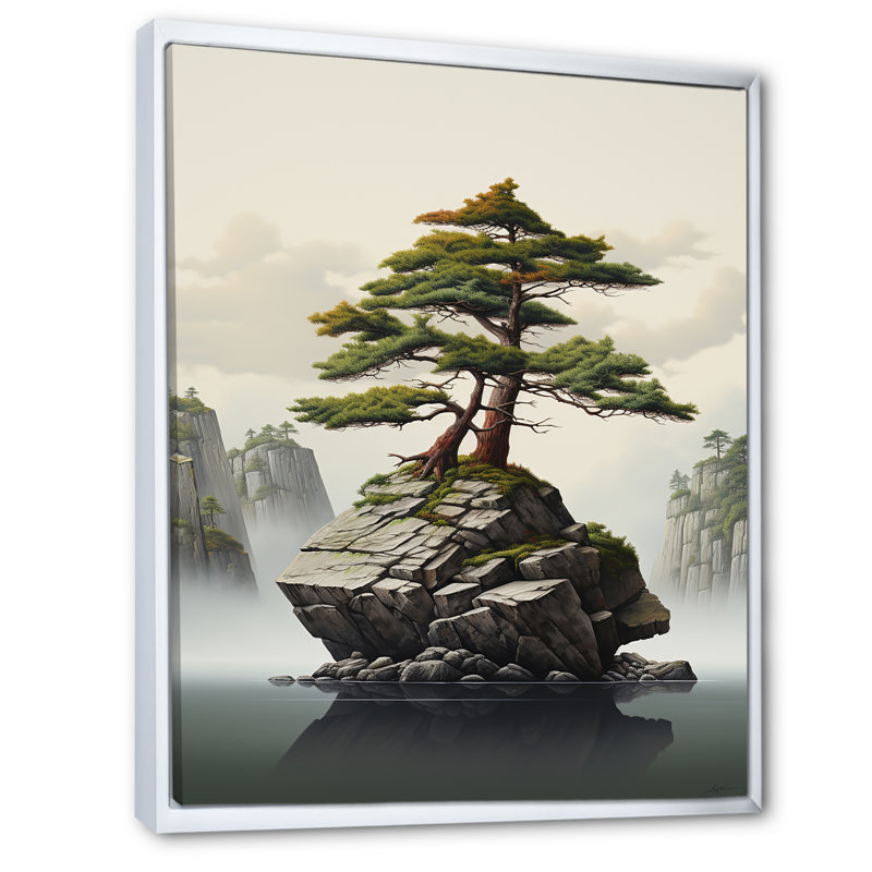 Art zen miniature Bonzai III, Cadre flottant blanc, H 44 po x l 34 po x P 1,5 po
