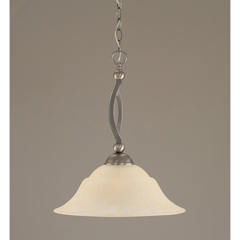 Bow Chain Hung Pendant Glass, Brushed Nickel, 19", Raspberry Crystal
