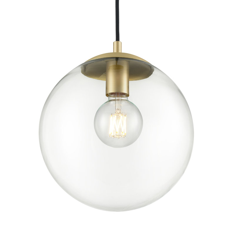 Luminaire sphère suspendu 1 lumières simple Cournoyer, Laiton brossé, Transparent