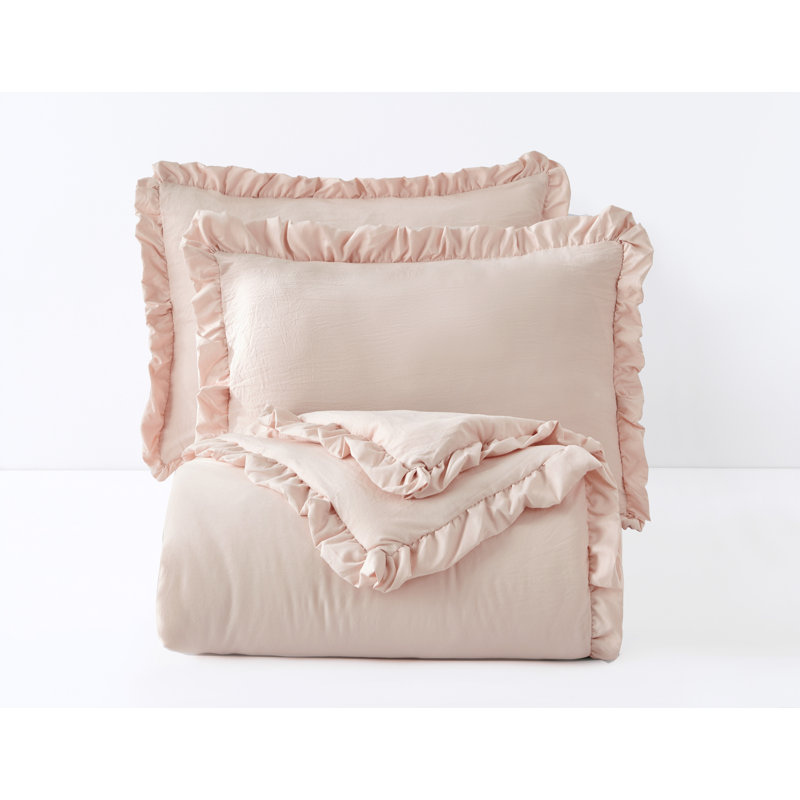 Blush Oversized Queen Microfiber Comforter Set with Ruffled Trim