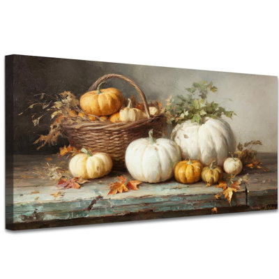 Art mural citrouille - automne, décoration murale, peintures d'automne pour le mur, art mural de l'Action de grâce pour le salon, œuvre d'automne rustique, cadre en pin sur toile tendue, 20 po x 40 po