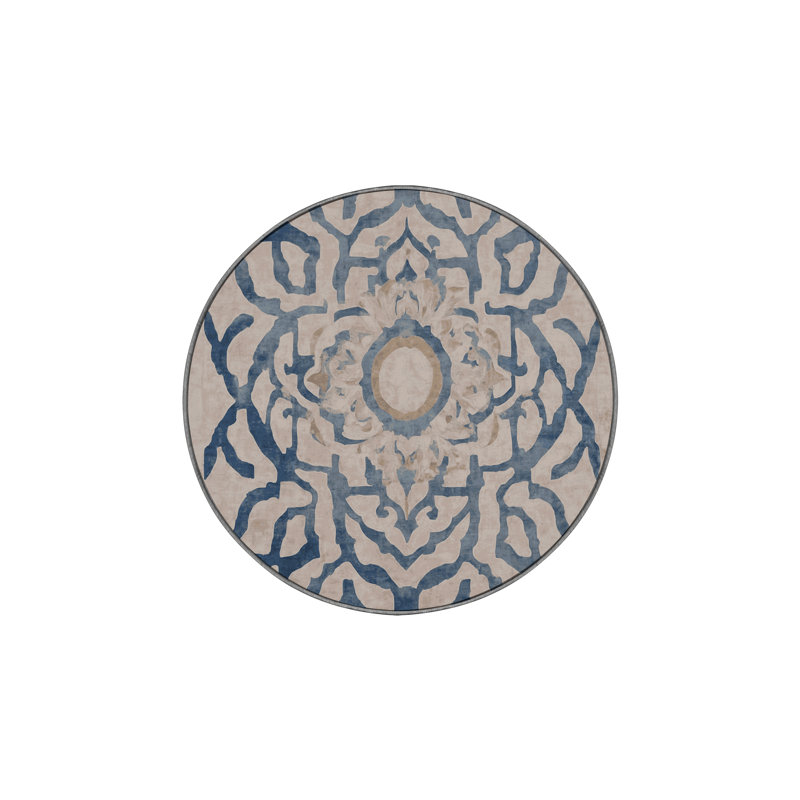 Machine Washable Gray Area Rug, Round 4'