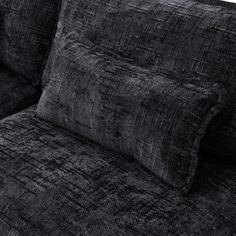 Canapé-lit modulaire en L Chenille, taille 112 po, rangement mobile, ports de chargement et coussins ergonomiques modernes surdimensionnés, type C