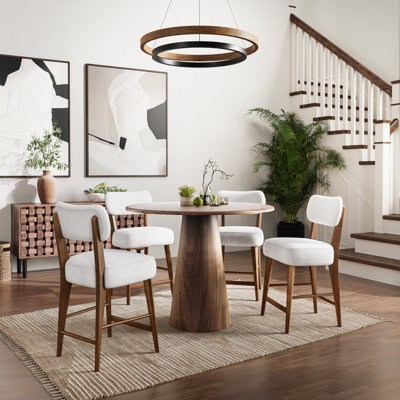 Traiden Mid-Century Modern Pedestal 5 Piece Counter Dining Set - Walnut