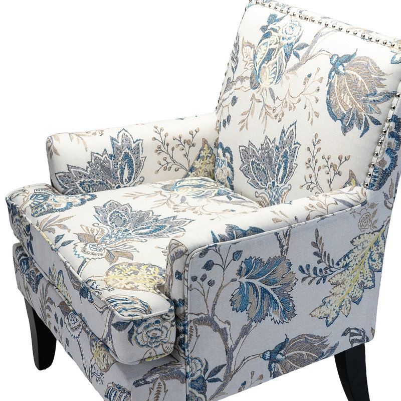 Fionc Lathan 70cm W Framhouse Armchair with Nail Head Trim, Blue/Yellow