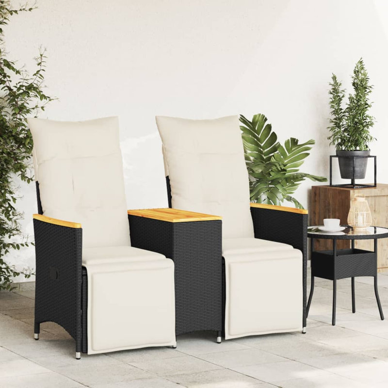  Canapé de jardin inclinable noir, blanc crème, Crème, crème, Thermolaquée