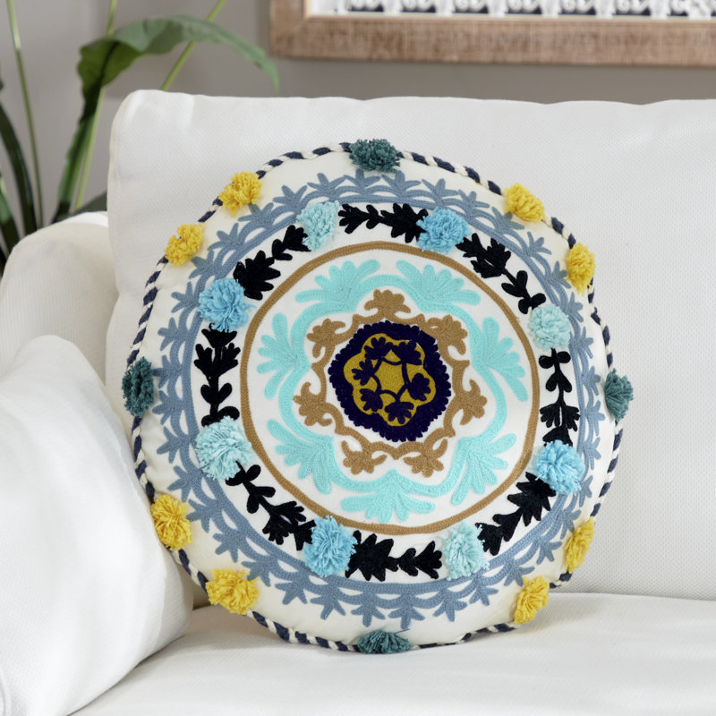 Embroidered Cotton Blend Throw Pillow