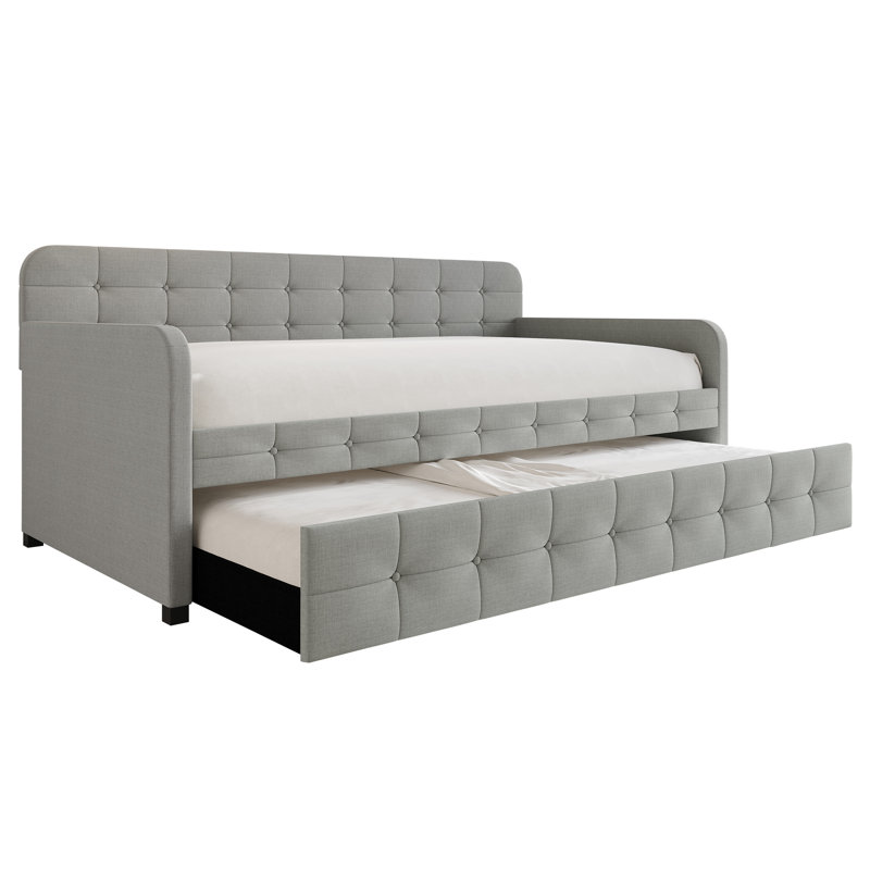 Friedlenchen Upholstered Linen Daybed with Trundle Bed, Light Gray