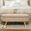 Banc ovale rembourré avec rangement en molleton avec pieds en bois, parfait pour les vestibules et les chambres à coucher