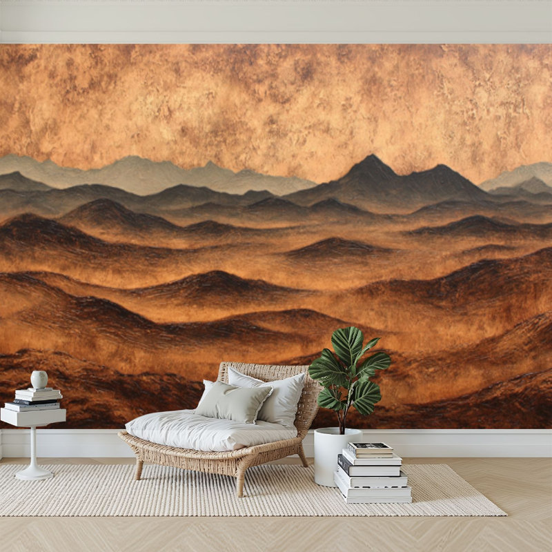 Papier peint adhésif auto-adhésif moderne pour la chambre à coucher Peel and Stick L 69 po x l 96 po avec dunes de sable peintes à la main