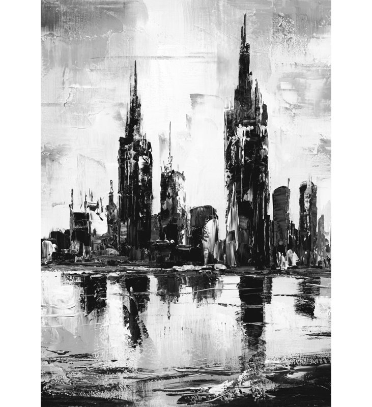 Mono urban cityscape - Framed canvas for home decor, 49.25" H x 37.25" W