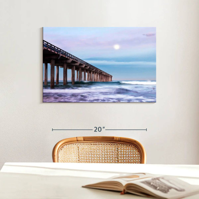 Plein lune au-dessus de Scripps Pier, H 16 po x l 24 po