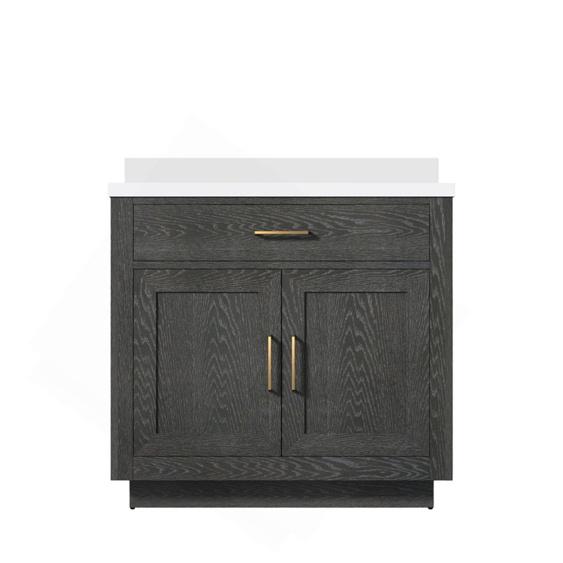 Meuble-lavabo simple en chêne noir 36 po X P 22 po D, avec plateau en quartz blanc
