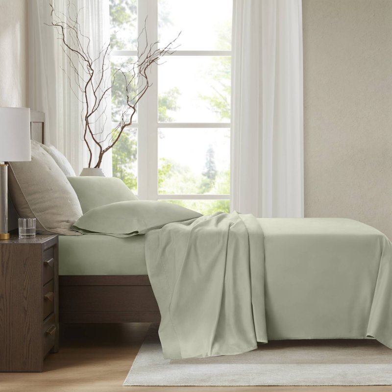 100% Egyptian Cotton Sage Sateen 4-Piece Cal King Sheet Set, Cal King, Sage