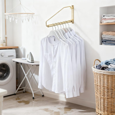 Folding Wall Mounted Clothes Hanger Rack Clothes Hook Solid Brass With Swing Arm Holder Clothing Hanging System ,Brushed Gold